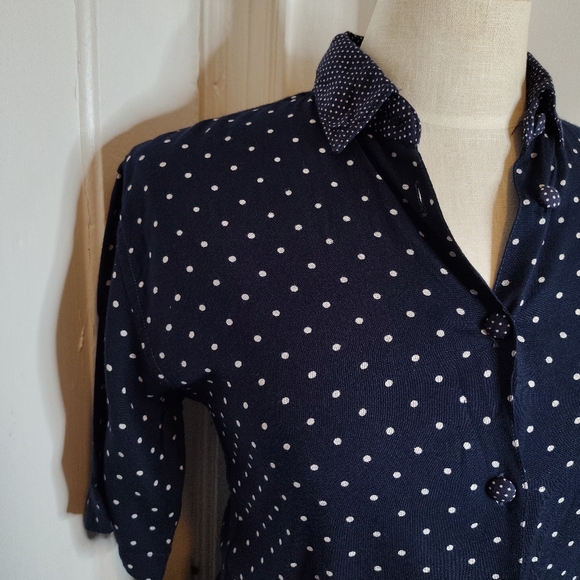 Vintage 80s Anegada's Skirt & Top Set Navy White Polka Dot Womens Size XS/S - Picture 14 of 16